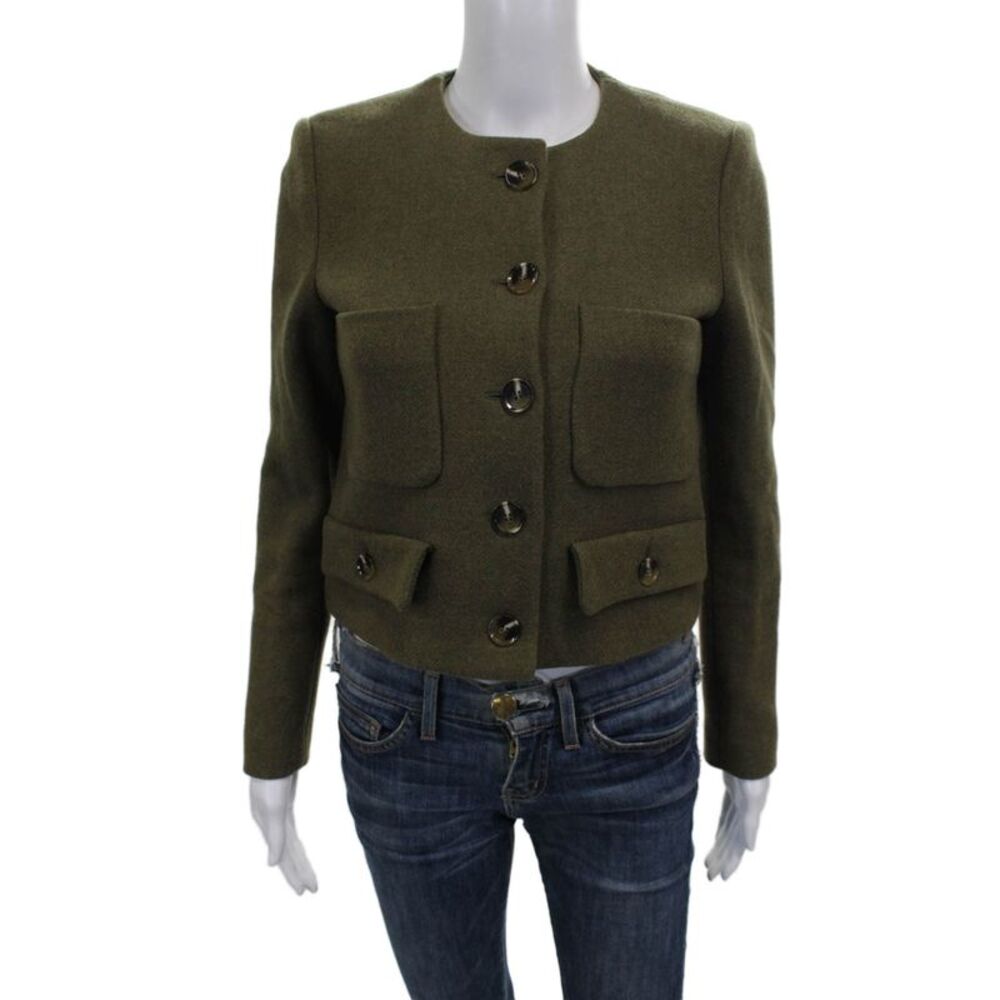 Leandra Medine Women Green Wool Blend Basic Jacket Long Sleeve Size M